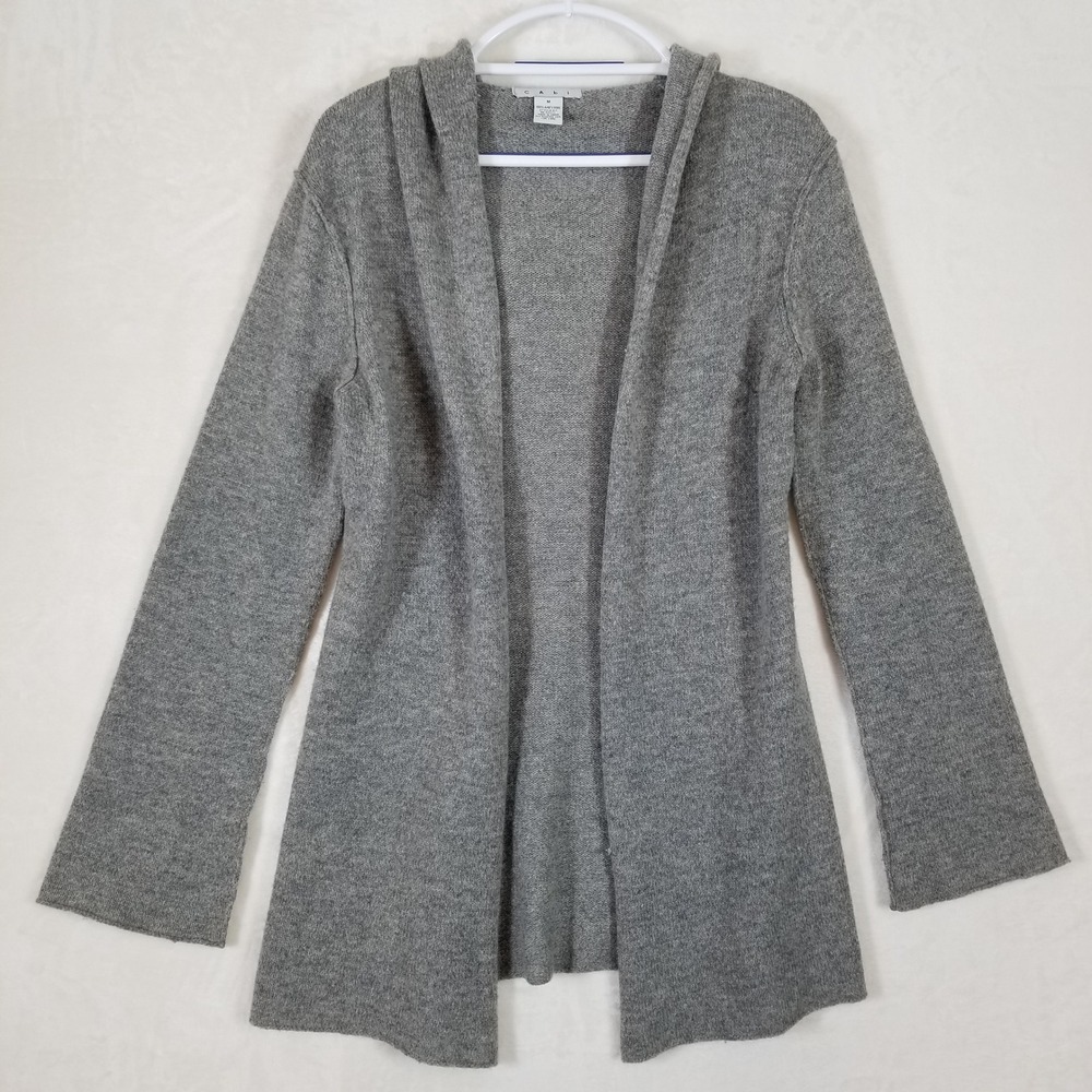 Cabi 611 Womens Gray 100% Lambswool Hooded Open Front Cardigan Sweater Size M